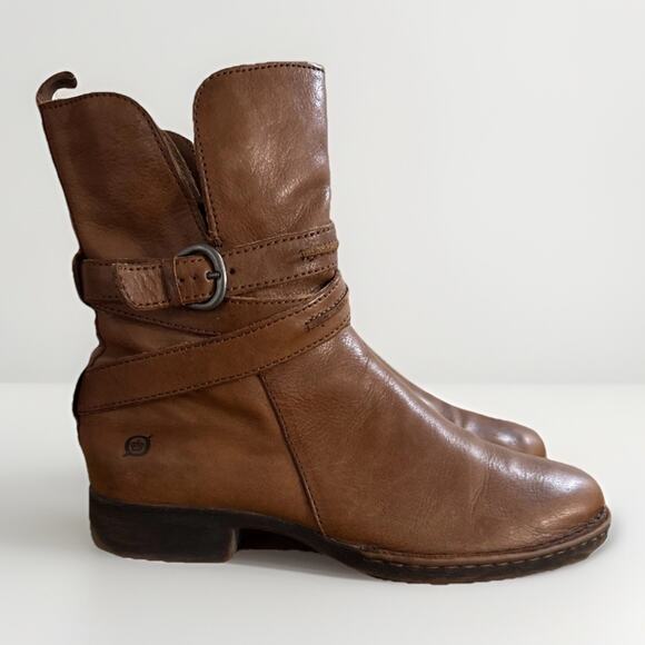 Born Women's 11 M Leandra Distressed Leather Boots Heeled Side Zip Moto Boho - Picture 2 of 9